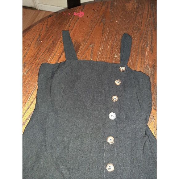 New XS Black Mini Sleeveless Sundress Off Set Faux Button Side Zip - Picture 2 of 3
